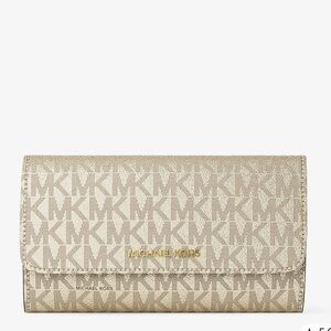 MICHAEL KORS Jet Set Tr Lg Signature Logo Tri-Fold Trifold Wallet
Pale Gold 
NWT